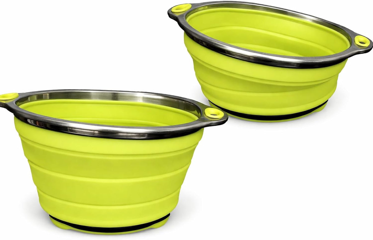 8 inch Color Burst Stainless Steel Silicone Collapsible Colander Strainer - Green