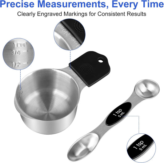Magnetic Measuring Cups and Spoons Set, Kitchen Measuring Tools for Cooking and Baking