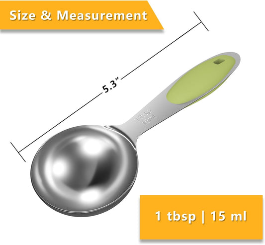 2PCS 1Tbsp(15ml, 1/2oz) Measuring Spoon, Stainless Steel Measure Scoop | Silicone Grip, Accurate, BPA-Free, Dishwasher Safe, Engraved Marking, Kitchen Essential