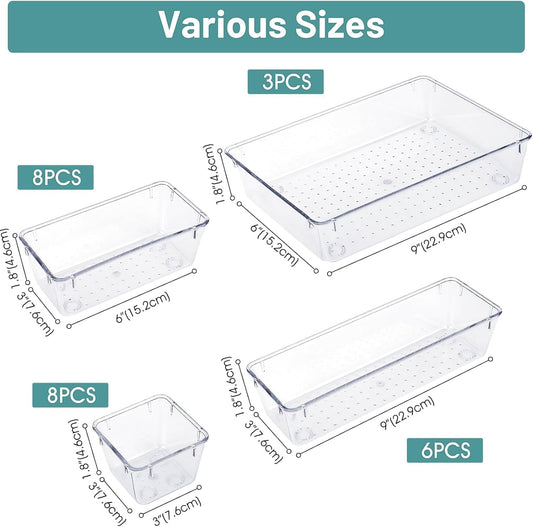 25 PCS Clear Plastic Drawer Organizer, Makeup Organizers and Storage Bins