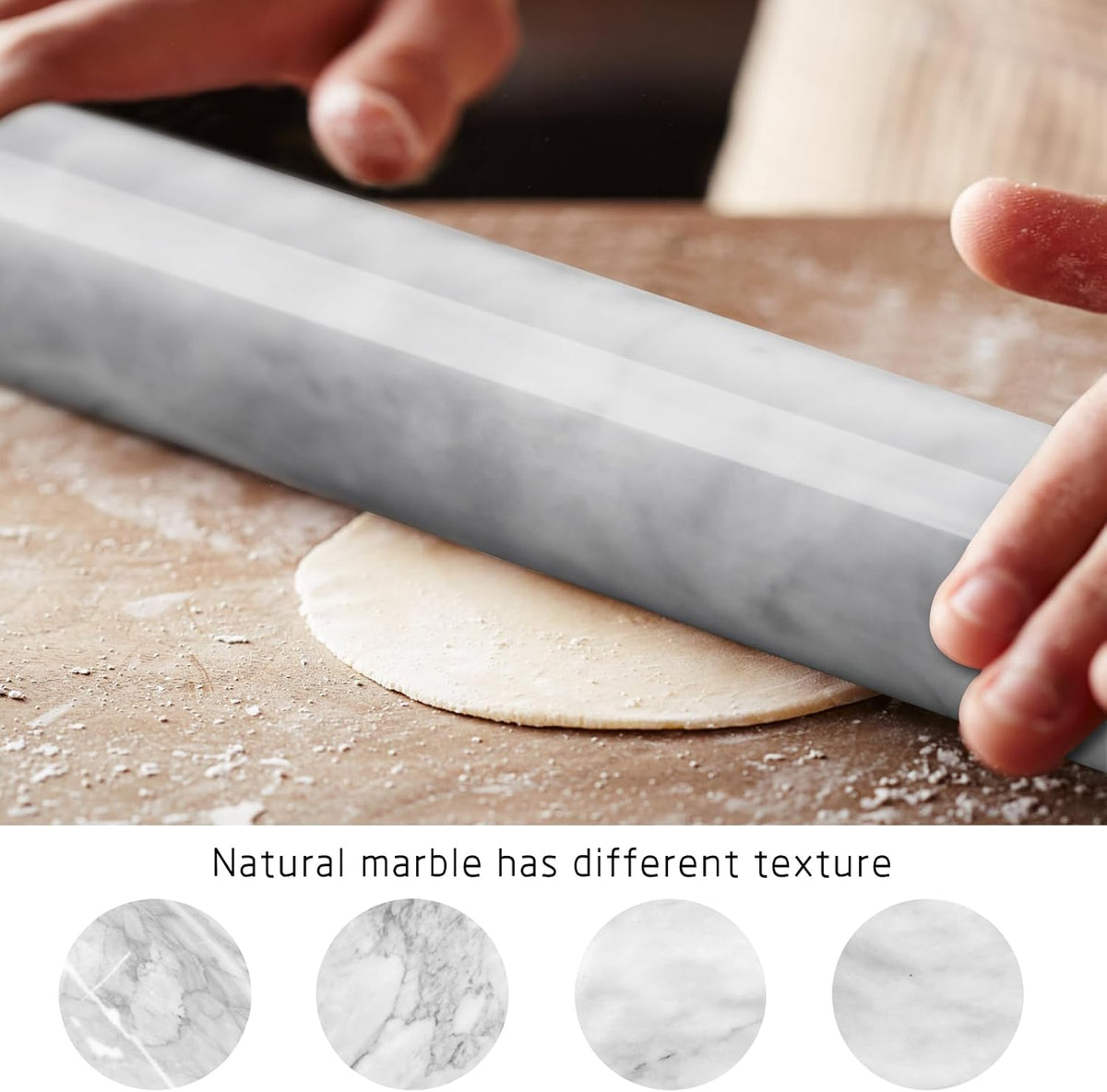 Marble Rolling Pin with Stand, 15.7" Black Stone French Heavy Polished Non Stick Cookie Pizza Pastry Dough Baker Roller for Kitchen Baking