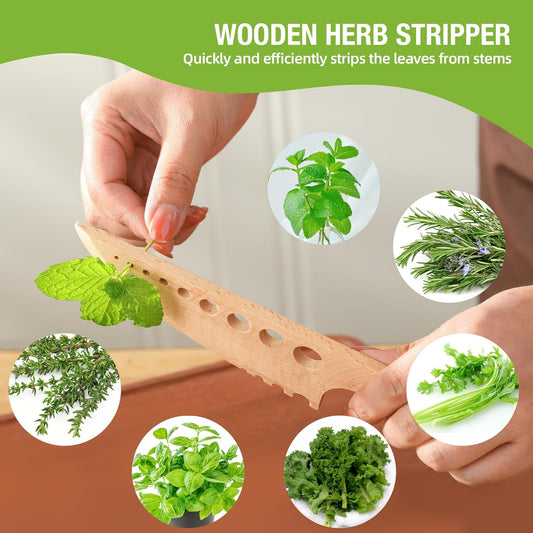 Wood Herb Stripper Scraper Handmade Wooden Knife Herb Stripper Knife Kitchen Leaf Stripping Separator Tool Loose Leaf Kale Razor Herb Peeler Remover Chef Gifts Kitchen Gadgets
