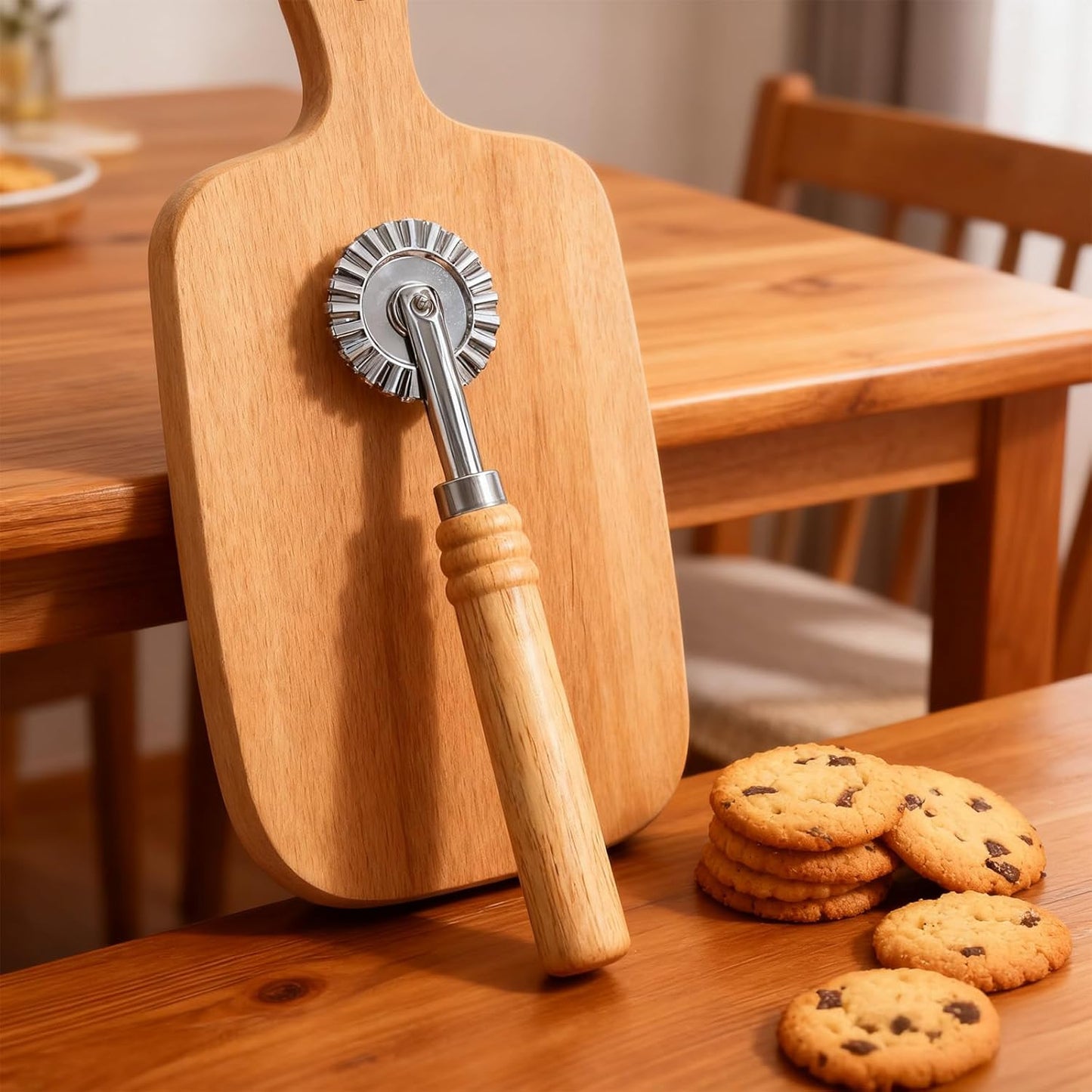 2 PCS Pasta Cutter Wheel, Pastry and Pasta Cutter Wheel Pastry Ravioli Wheel Cutter With Long Wooden Handle for Ravioli Pasta Dumplings Lasagna Pierogi