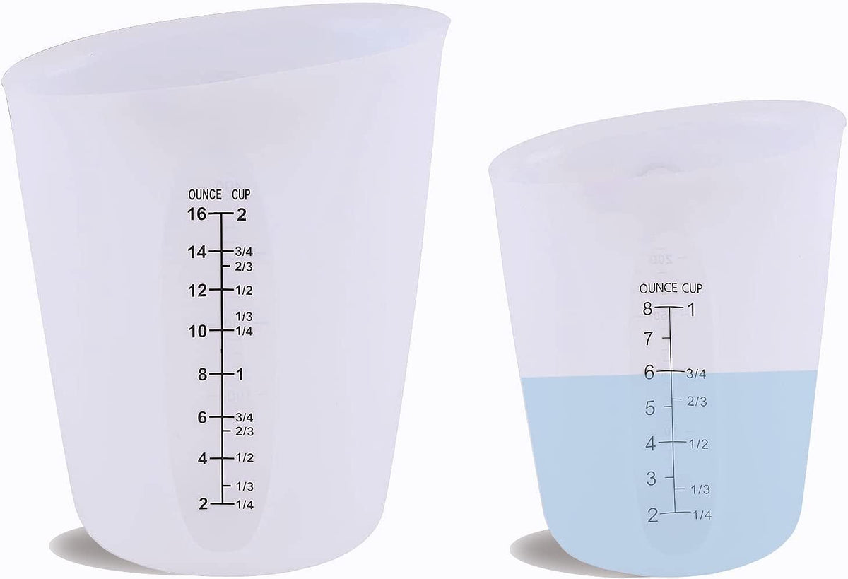 Silicone Measuring Cups, Blender, Liquid, Paint and Resin Mixing (16oz & 8oz), Squeeze, Pour Mixing Coffee, Making Cake, Cookies Baking, BPA Free. For Molds, Jewelry Making, Waxing, Easy to Clean