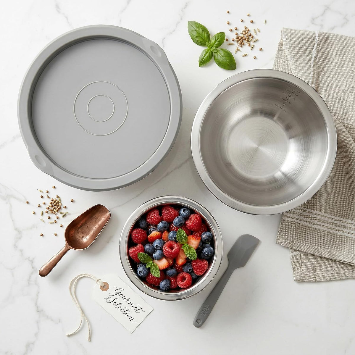 Stainless Steel Mixing Bowls with Lids Set of 3, 1.5/3/5QT
