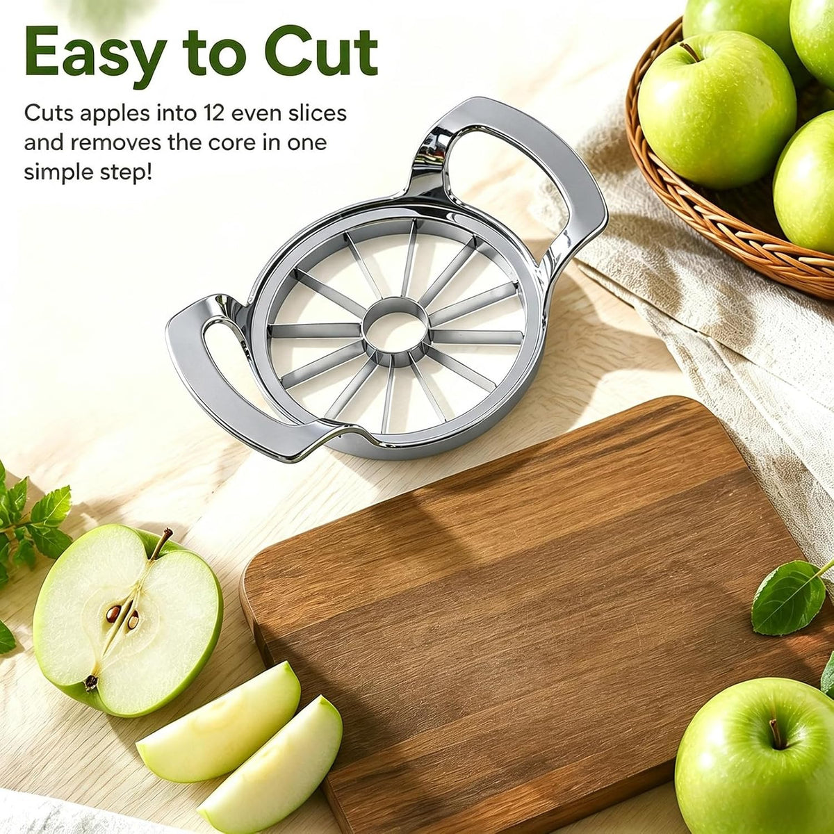 Stainless Steel Extra Large Apple Slicer&Corer, 12-Blade Heavy Duty Cutter