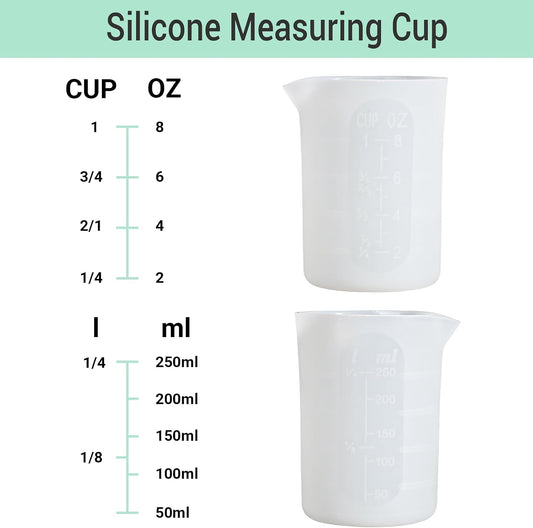 250ml Silicone Measuring Cups, 4 PCS Large Nonstick Reusable Silicone Mixing Cups Durable Easy Clean for Epoxy Resin, Casting Molds, Stain Jewelry Making, Waxing, DIY, Art, Craft