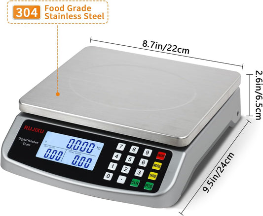 Food Scale 88lb/40kg Large Digital Kitchen Scale 0.05oz/1g with Price Computing Commercial Scale 304 Stainless Steel gram Scale for Baking Cooking Meat Restaurant ,USB or AA Battery(Included)