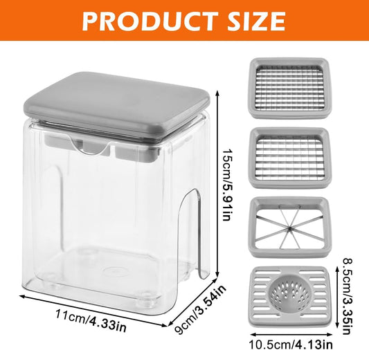 4-in-1 French Fry Cutter, Manual Veggie Chopper Potato Cutter Fruit Slicer with 3 Blades & 1 Juicing Mold, Multi-Function Fry Cutter Dicer Food Dicer for Fries Potato Onion(COLOR:Grey)