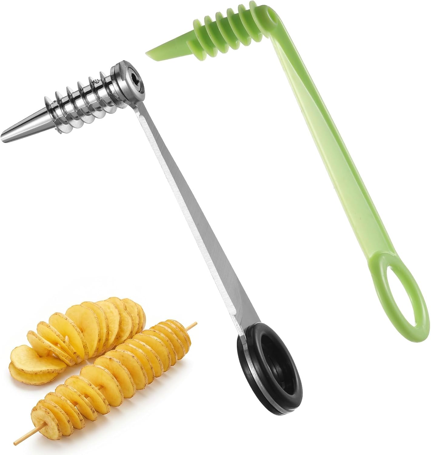 2 Pack Spiral Cutter Knives for Potato Vegetable Spiralizer Plastic Stainless Steel Spiral Knife Manual spiral Cutter for Kitchen Accessories Fruits Carrots Cucumbers Tools Home