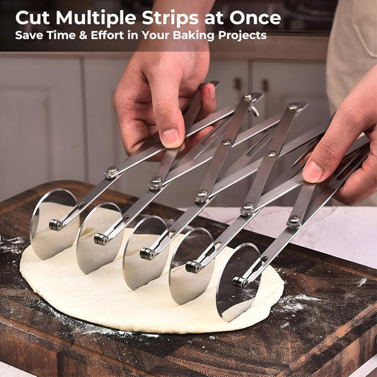 5 Wheel Pastry Cutter, Stainless Steel Pizza Slicer, Expandable Dough Cutter, Multi-Round Pastry Knife, Baking Cutter Roller Cookie Ravioli Cutter Wheel Divider
