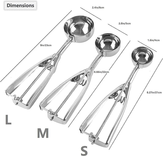 Ice Cream Scoop, 3Pcs Cookie Scoop Set, Stainless Steel Ice Cream Scooper with Trigger Release, Large/Medium/Small Cookie Scooper for Baking, Cookie Scoops for Baking Set of 3 (3pcs/set)