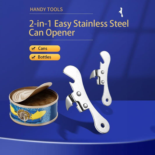 Can Opener Manual Stainless Steel Camping Can Opener, Portable Bottle Opener (2 Pieces) | stainless steel,3.8"extended grip,larger than P-38,sharp piercing blade,bottle opener,keyring hole,camping RV ready,portable