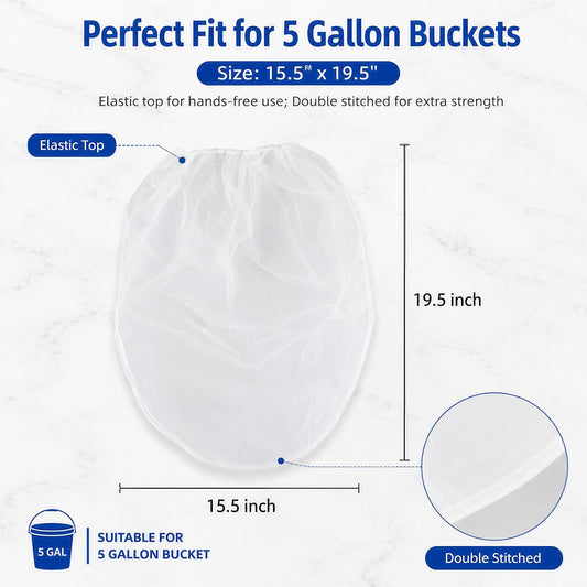 10pcs Paint Strainer Bag - 5 Gallon Paint Filter Mesh Strainer | Nylon Mesh Filter Bag with Elastic Drawstring Top Opening, for 5 Gallon Bucket, Fine Mesh Bag for Gardening, Plant Protection