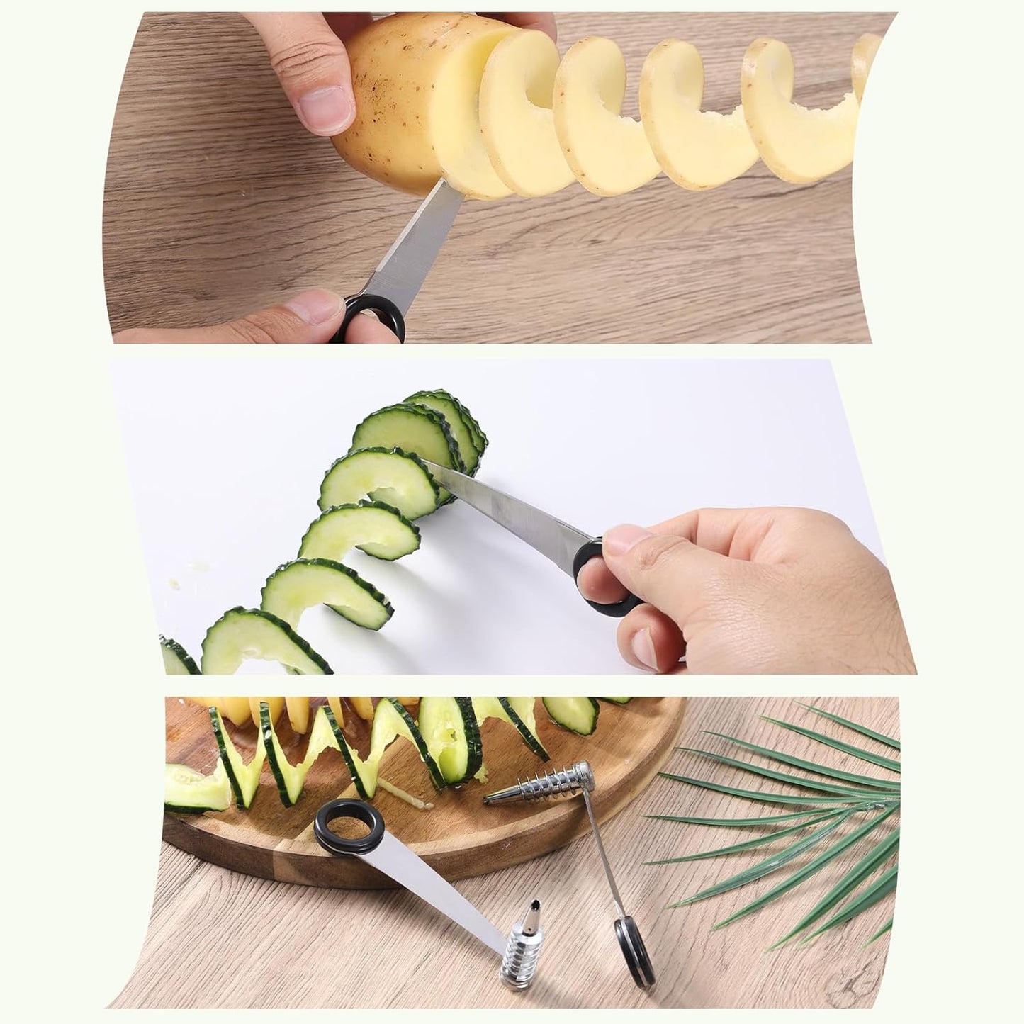 Spiral Cutter Slicer, Manual Stainless Steel Spiralizer Portable Spiral Knife Peeler Tool for Vegetable Potato Cucumber Carrot Fruit Kitchen Gadgets