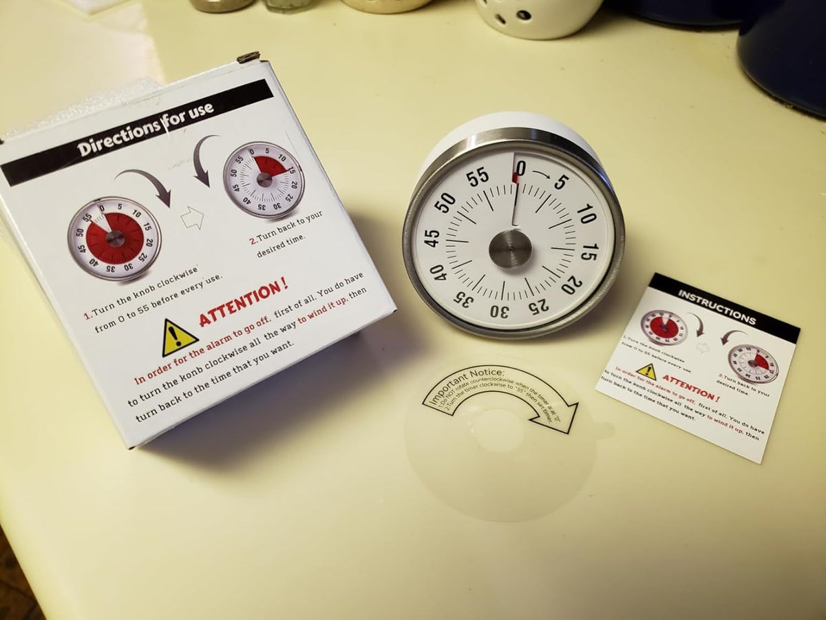 Visual Kitchen Timer for Cooking and Kids with Loud Alarm, No Batteries Required, Classroom Timers for Desk, Mechanical Desk Timer, Magnetic Egg Timer for Study, Chef Clock, Stainless Steel, Countdown