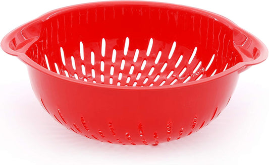Home Mixing Bowl w/Colander (Large 4.5L, Red) - For Washing & Draining Fruits And Vegetables - Heavy Duty Plastic for Baking, Cooking Supplies - Dishwasher Safe