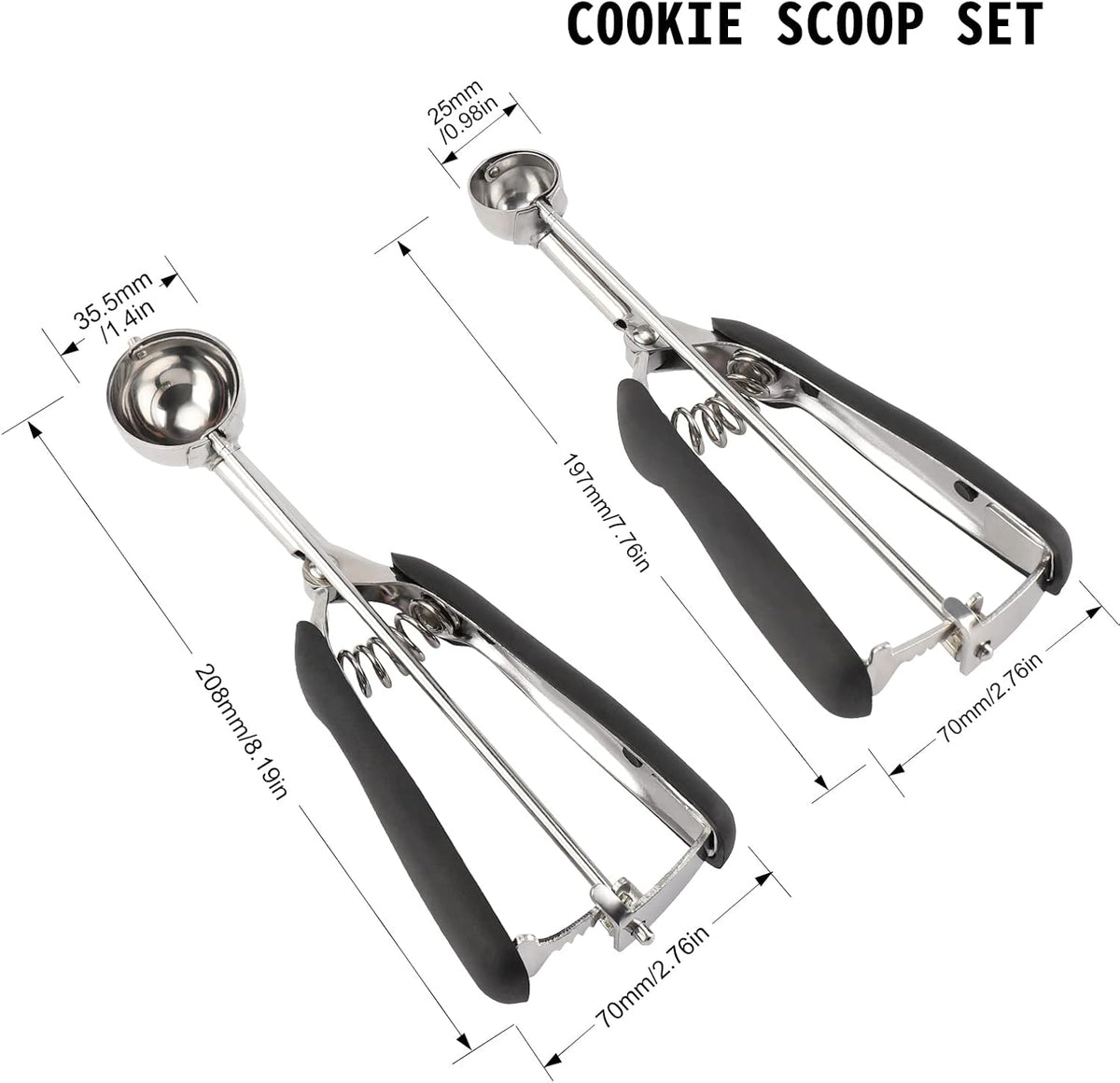 Extra Small Cookie Scoop 1 tsp, Professional Stainless Steel Tiny Ice Cream Scoop 25mm, Melon Baller Scoop Good Soft Grips, Quick Trigger Release