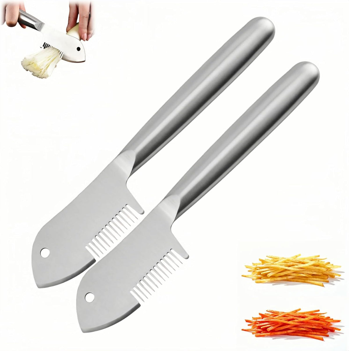 2 in 1 Julienne Peeler, Vegetable Peeler Stainless Steel, Precision Julienne Blade, Multi-Functional Vegetable Julienne Slicer Quick & Easy Kitchen Shredder Tool for Fruit, Potatoes, Carrot (1PC)