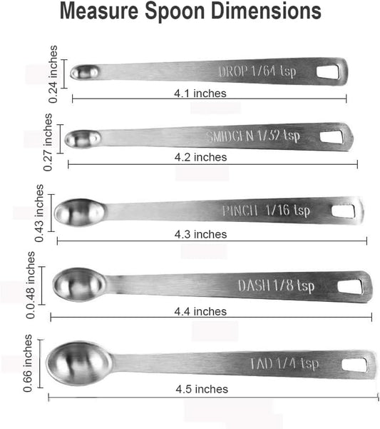 Measuring Spoons,Includ 1/4 tsp, /8 tsp,1/16 tsp,1/32 tsp,1/64 tsp | 5Pcs Measuring Spoons Set,Tablespoon and Teaspoon for Measure Liquid and Dry Ingredients,Stainless Steel measuring Cups