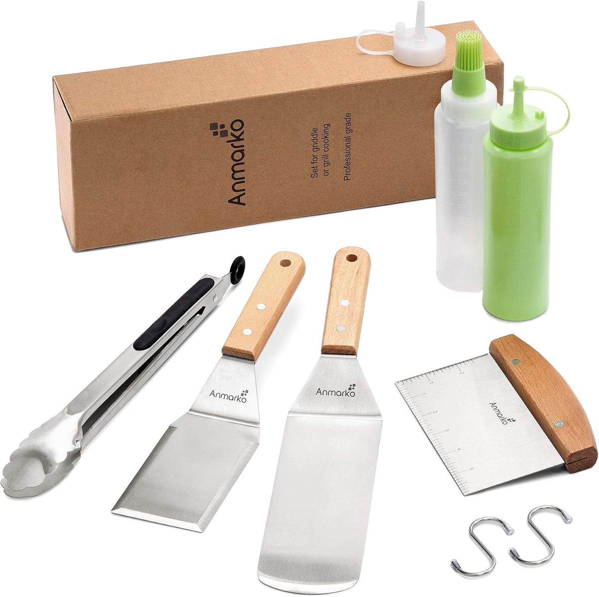 Professional Griddle Spatula Set - Stainless Steel Metal Spatula and Griddle Scraper - Heavy Duty Commercial Grade