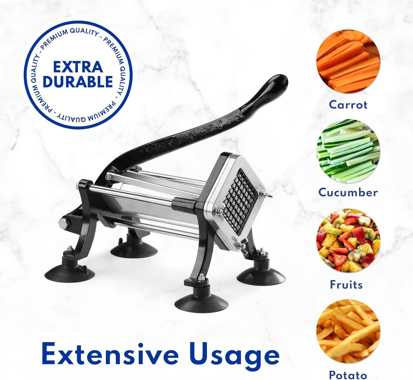 43204 Commercial Grade French Fry Cutter with Suction Feet, 1/2 Inch and 3/8 Inch Blades, Limited Edition Black