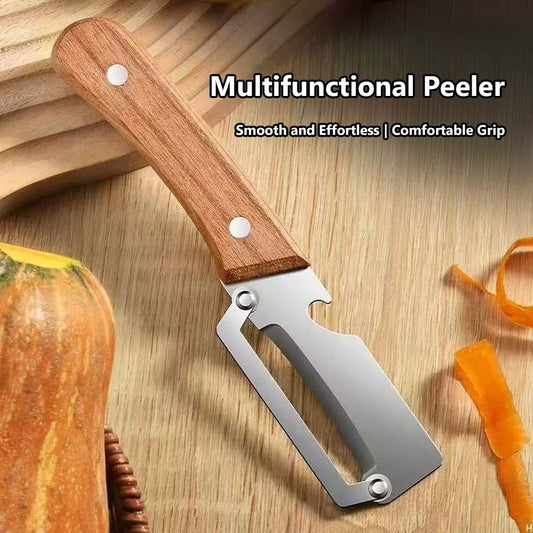 Premium Vegetable Peeler with Wooden Handle and Bottle Opener, Multifunctional Vegetable Peeler for Kitchen,Designed for Peeling Various Fruits and Vegetables(1pcs)