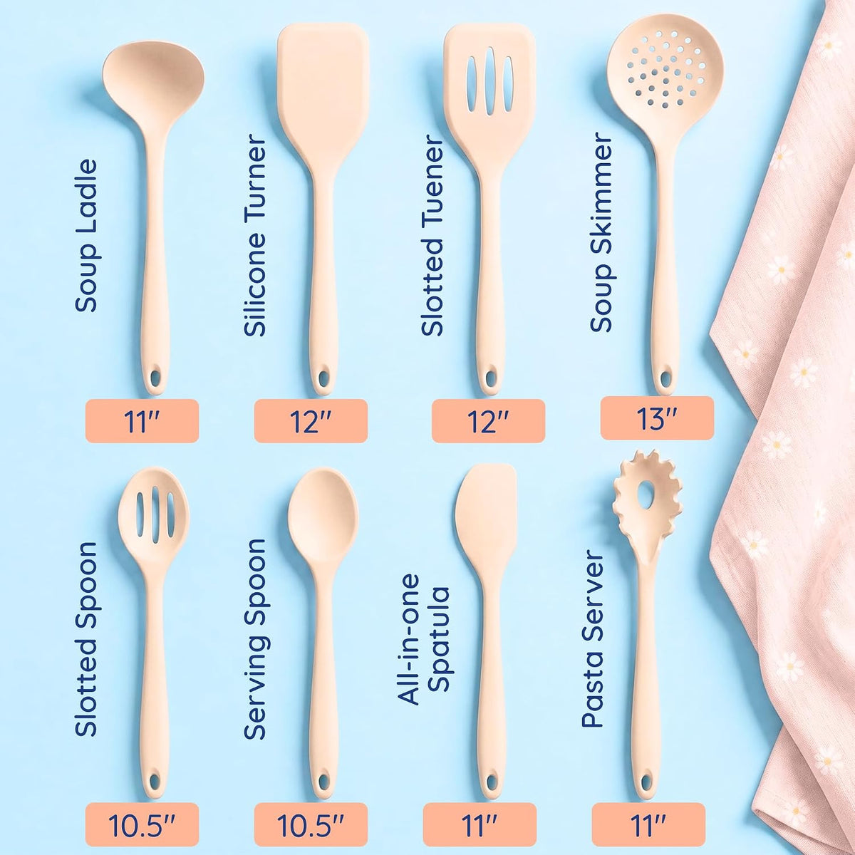 NonToxic Platinum Silicone Utensils, 100% Plastic-Free, 2-Pcs, Beige