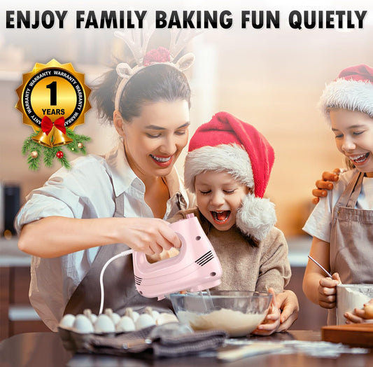 Electric Hand Mixer, 304*(2* Beaters, 2* Dough Hooks), (1* Storage Bag) Handheld Mixer for Baking Cakes, Eggs, Cream Food Mixers, Turbo Boost /5 Speed Kitchen Blender PINK