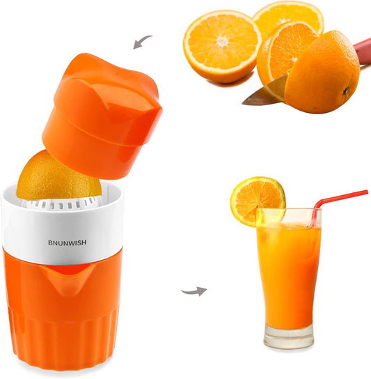 Hand Juicer Citrus Orange Squeezer Manual Lid Rotation Press Reamer for Lemon Lime Grapefruit with Strainer and Container, 2 Cups