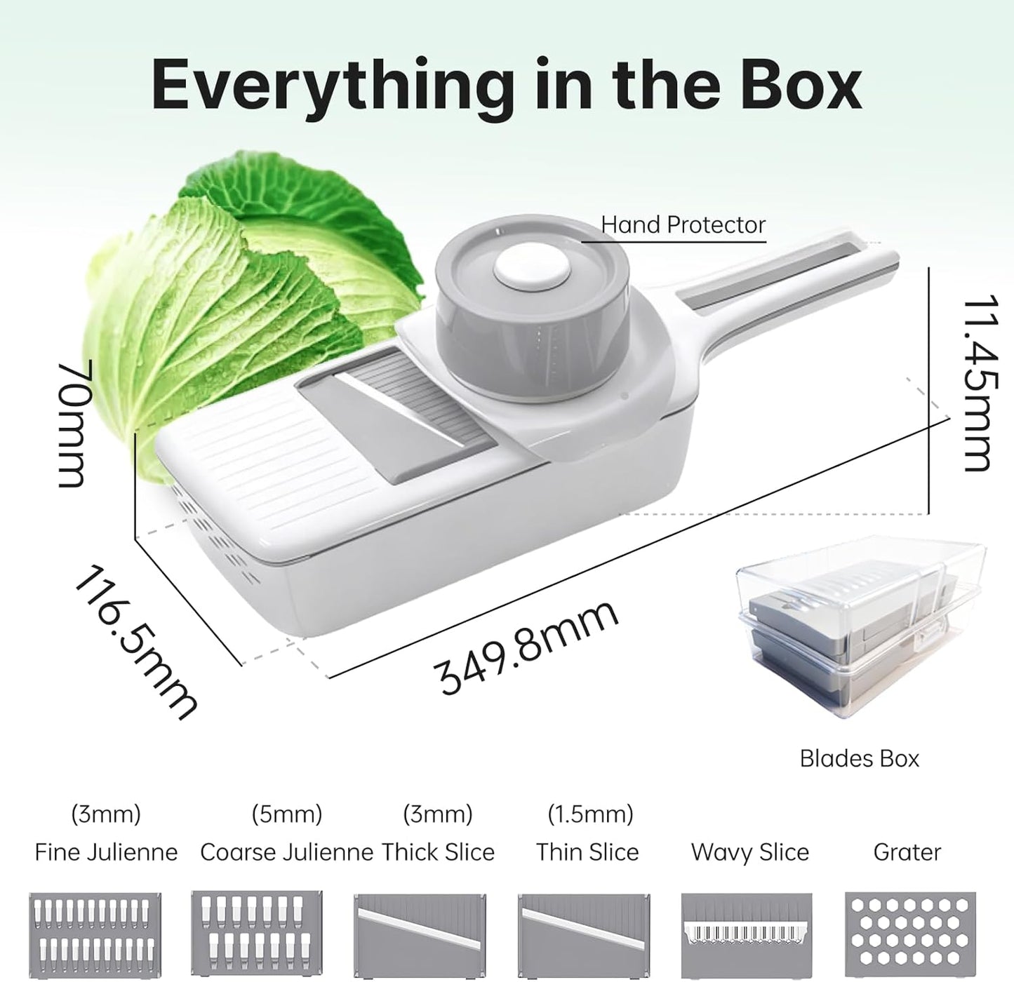 ZKIRON Mandoline Slicer for Kitchen with Drain Box, 6-in-1 Handheld Vegetable Slicer with Safety Hand Guard, Potato Slicer Cucumber Julienne Shredder Grater, Compact Salad Prep (Gray)