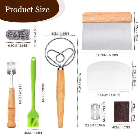 Bread Making Tools Set, Danish Dough Whisk with Sourdough ScoringTool | Bread Making Tools and Supplies, Dutch Whisks for Dough, With Dough Scraper Sourdough Cutter, Pastry Brush