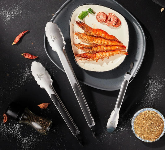 Kitchen Tongs Set, 3 PCS, 12, 9 & 7 Inch | Silicone Grips, Lockable, Stainless Steel, Heat Resistant, For Grill Camping Cooking BBQ