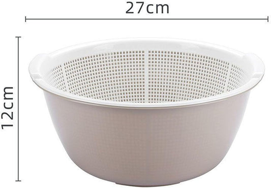 2 in 1 Kitchen Strainer Colander Bowls Set, Thickened Plastic Detachable Double Layer Drainage Basket Fruit Colander Draining Bowl Vegetable Washing Basket for Cleaning Washing(12 x 27cm