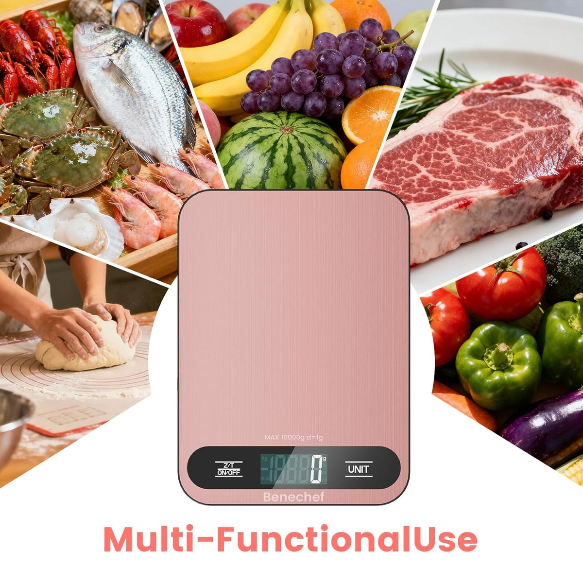 Premium Digital Kitchen Scale, Precision Accurate to 1g, Stainless Steel with LCD Display, 6 Units with Tare Function,Pink - Perfect for Baking, Cooking, and Coffee
