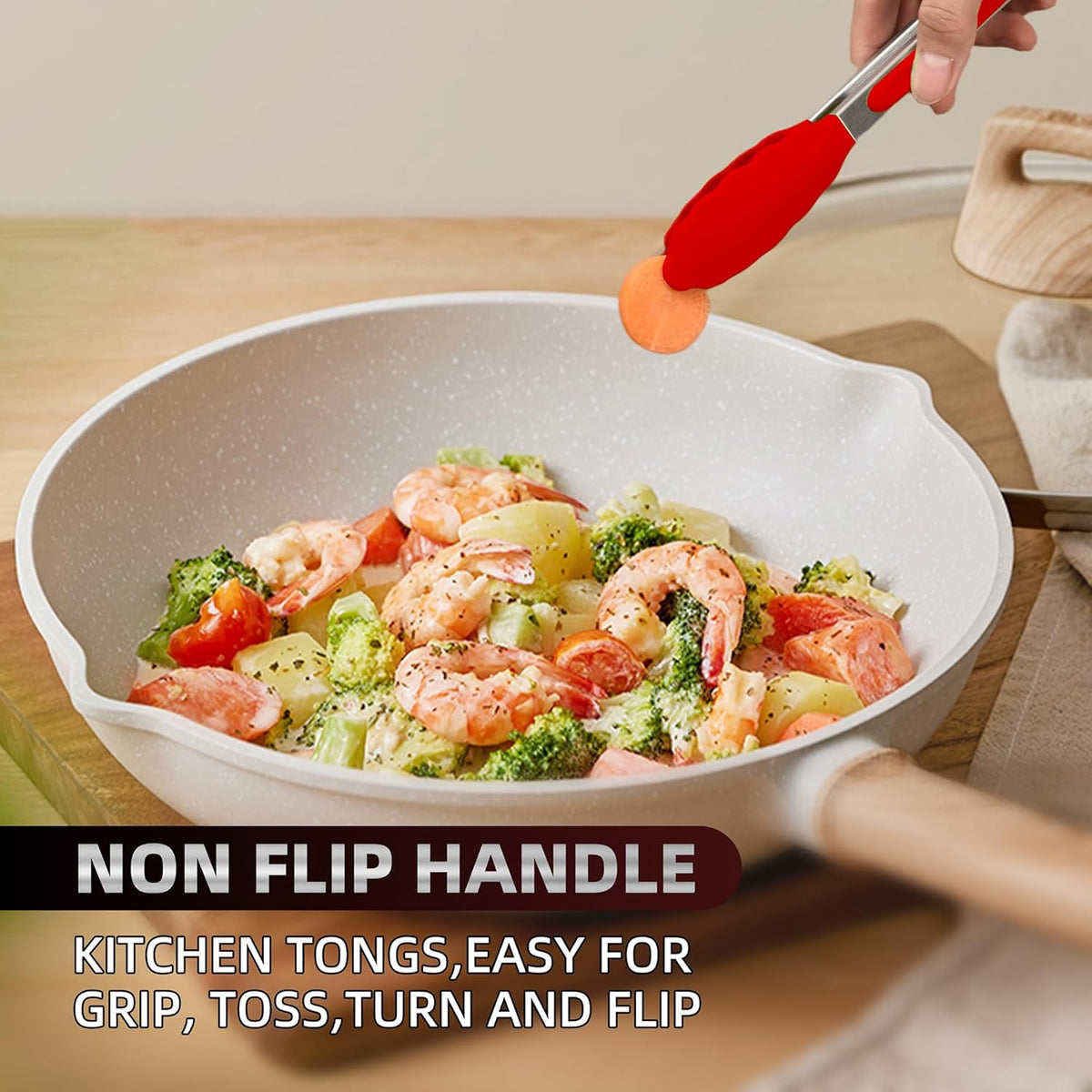 Stainless Steel Kitchen Tongs Set, 3 Pack with Silicone Tips | 7", 9" & 12" non-stick cooking, grilling, BBQ and serving tongs, dishwasher safe, red handles