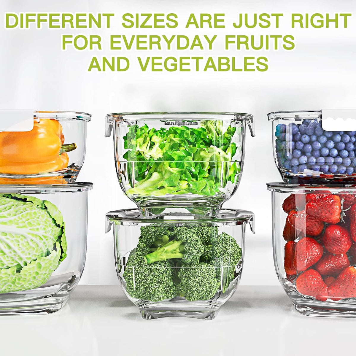 Fresh Produce Vegetable Fruit Storage Containers 3Piece Set, BPA-free Fridge Storage Container, Partitioned Salad Container, Fridge Organizers, Used in Storing Fruits Vegetables, Green
