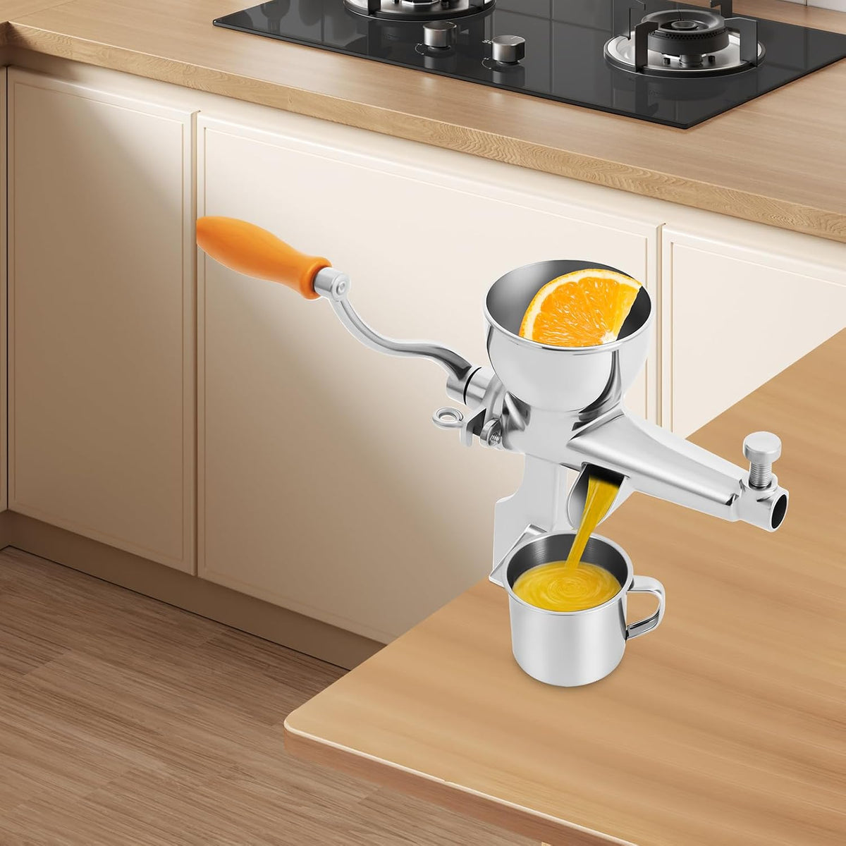 Manual Wheatgrass Juicer 304 Stainless Steel, Portable Crank Wheatgrass Extractor Hand Press Fruit & Vegetable Squeezer with C-Clamp & Juice Cup for Wheatgrass Celery Carrots Oranges, Easy Clean