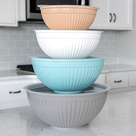 Prep and Serve Mixing Bowls Set, 8-Piece, Earth-Tones