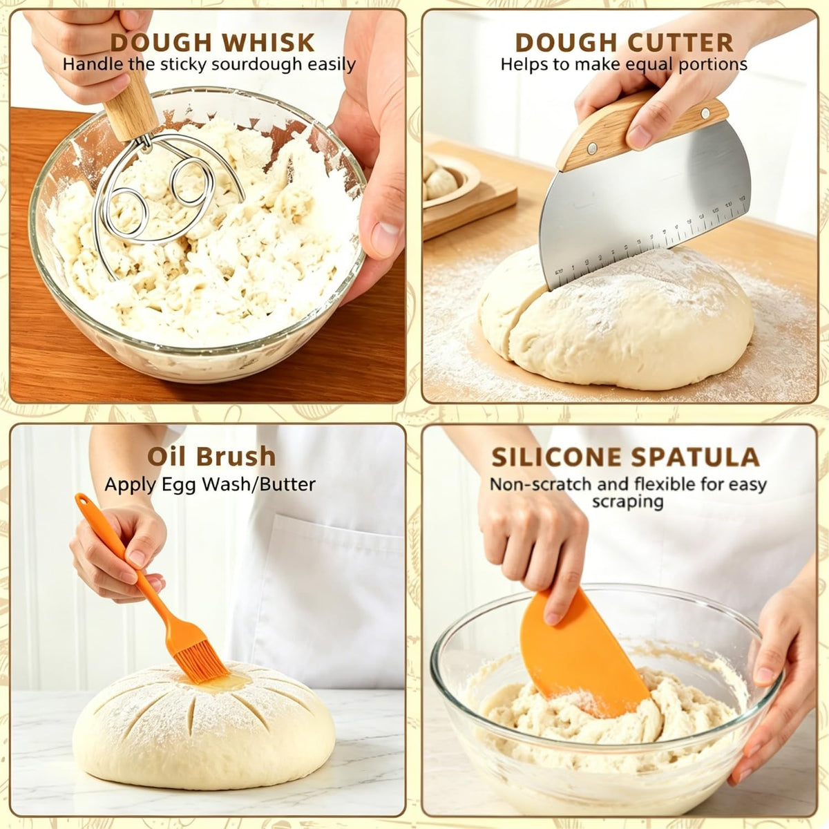 Sourdough Kit, Sourdough Bread Baking Supplies, 9" Round & 10" Oval Banneton Bread Proofing Basket, Bread Sling, Starter Jar, Dough Whisk ect Complete Sourdough&Bread Baking Tools Kit