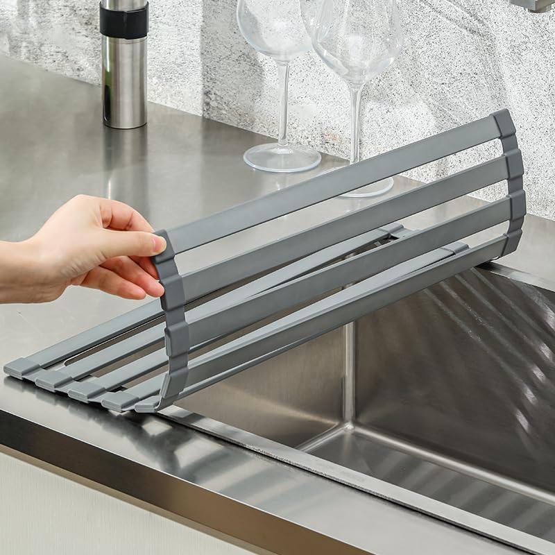Sink Drying Rack Over-The-Sink Dish Drying Rack – Expandable & Adjustable Stainless Steel Rack, Space-Saving Countertop Organizer