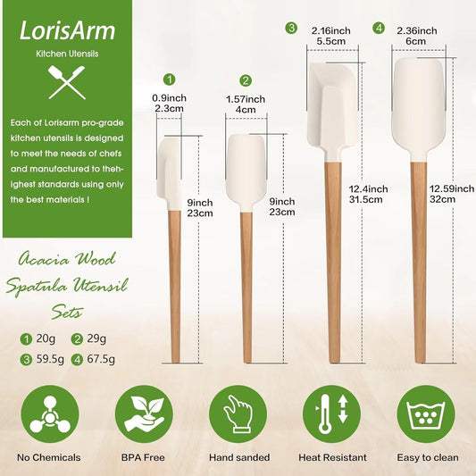 Wooden Handle Spatula Set, 12" & 9" Rubber Spatula Silicone Spatulas for Baking Cooking and Mixing.