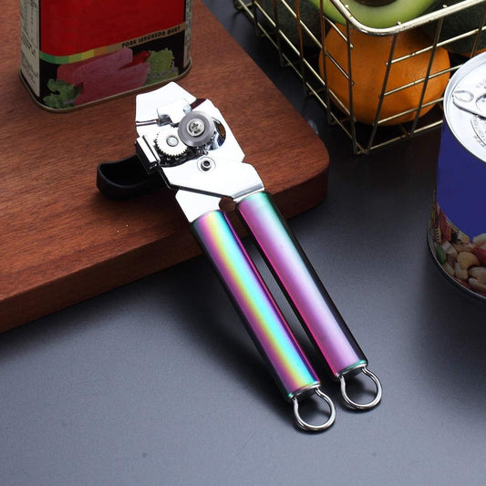 Can Opener, Stainless Steel Rainbow Handle Can Opener Hand Held, Smooth Edge Manual Can Opener, Heavy Duty (Rainbow)