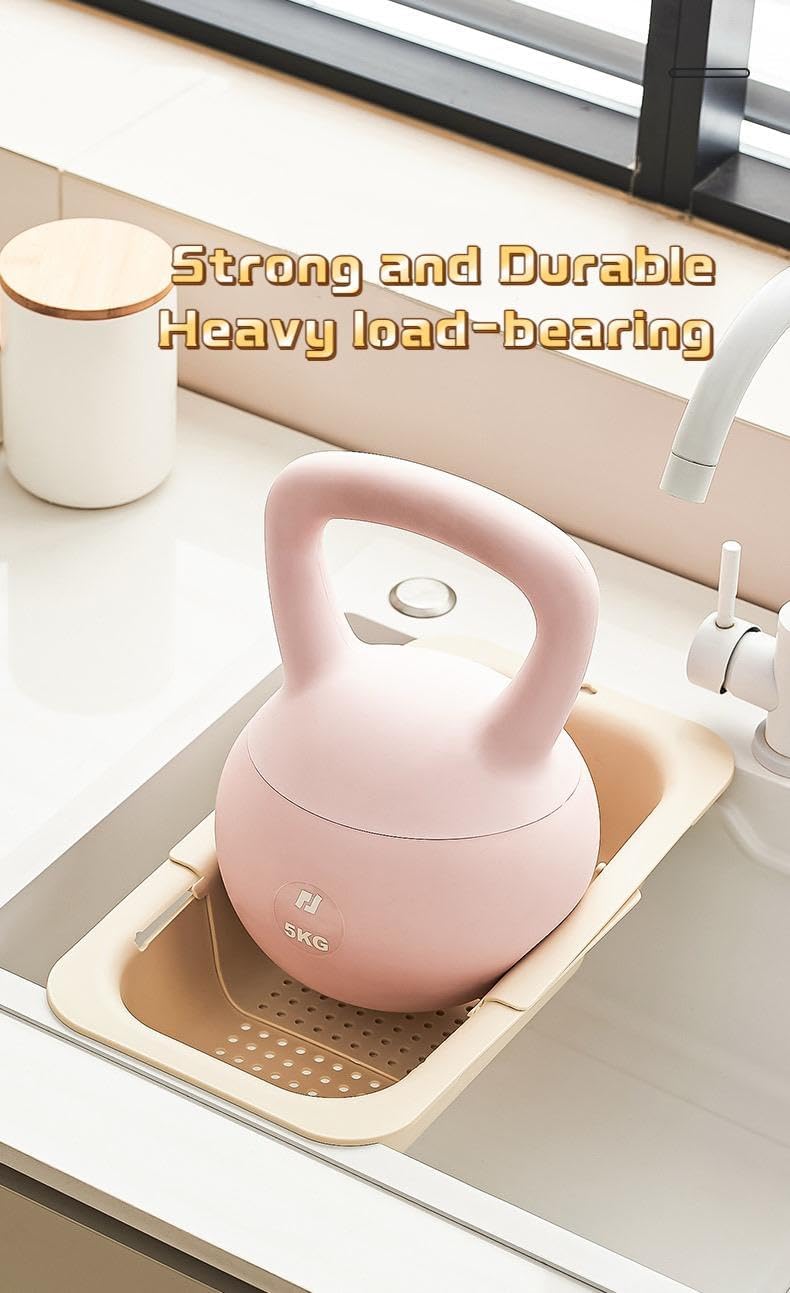 Kitchen Sink Colander, Extendable Strainer Basket Over The Sink for Wash Vegetables and Fruits, Drain Cooked Pasta and Dry Dishes 13.6"-18.7" L x 7.87" W x 2.76" H - Cream