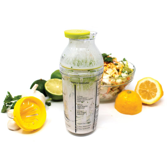 Salad Dressing Maker with Citrus Juicer and Herb Grinder