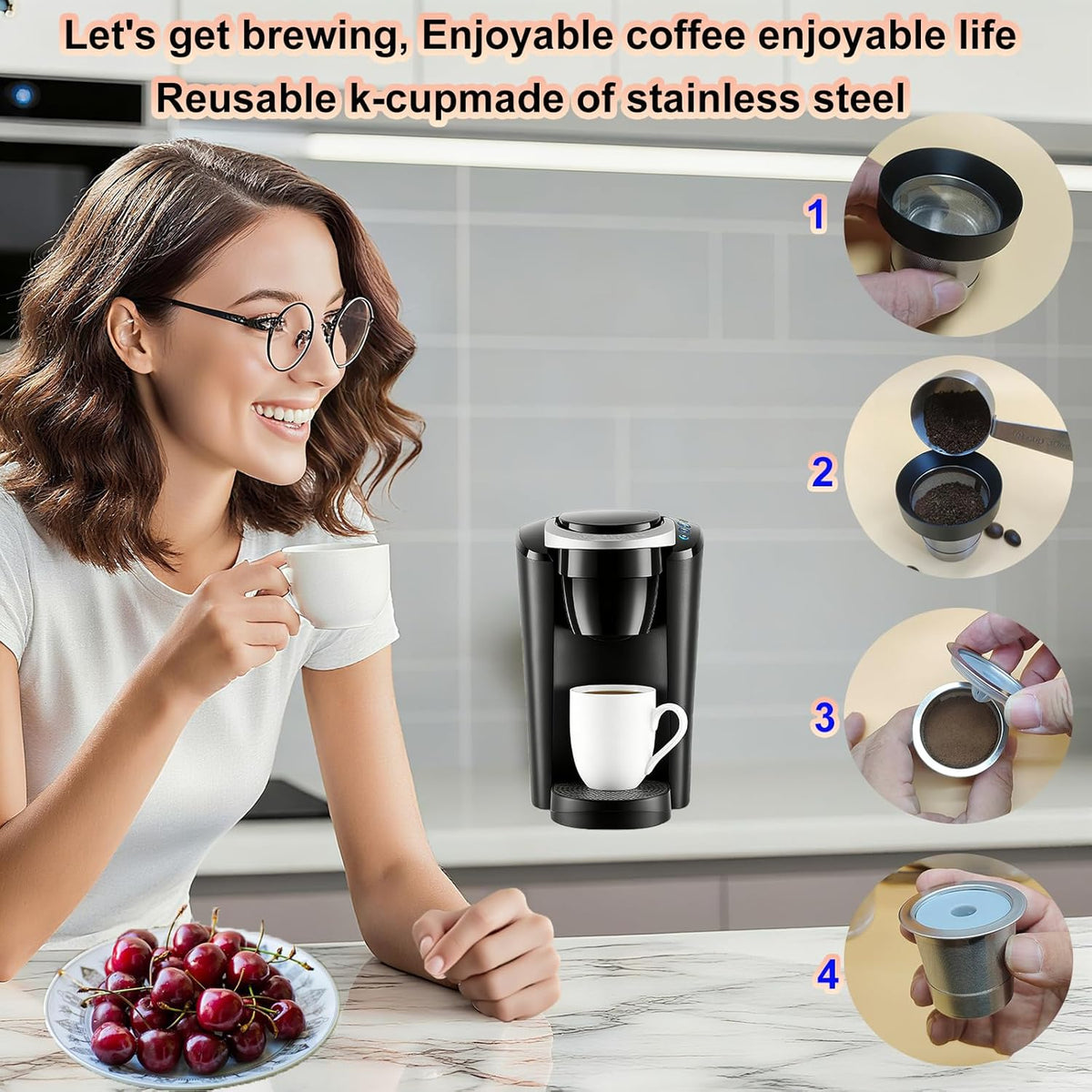 Reusable K Cup Refill Kit, Aluminum No-Spill Dosing Funnel + 304 Stainless Steel 30ml Coffee Scoop, Fits K 1.0 & 2.0 Metal & BPA-Free Plastic Reusable K Cups, Anti-Leak Coffee Filling Accessory Silver