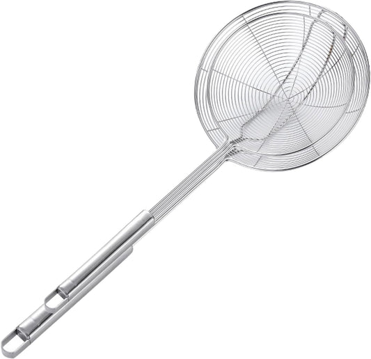 Stainless Steel Spider Skimmer, Set of 2 Professional Kitchen Pasta Strainer Spoon with Long Handle (L17 x D7.5 and L15.7 x D6)