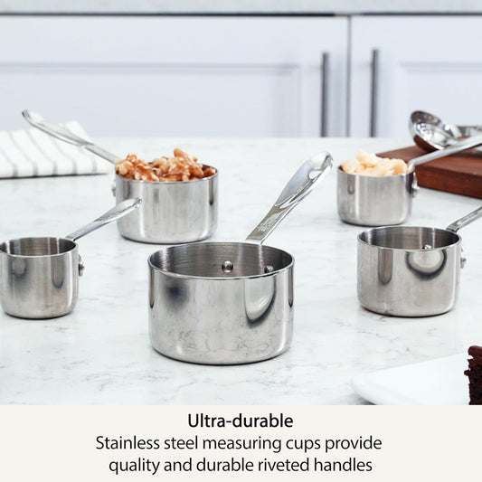 Kitchen Accessories Stainless Steel Measuring Cup Set 5 Piece Cookware, Pots and Pans, Dishwasher Safe Silver