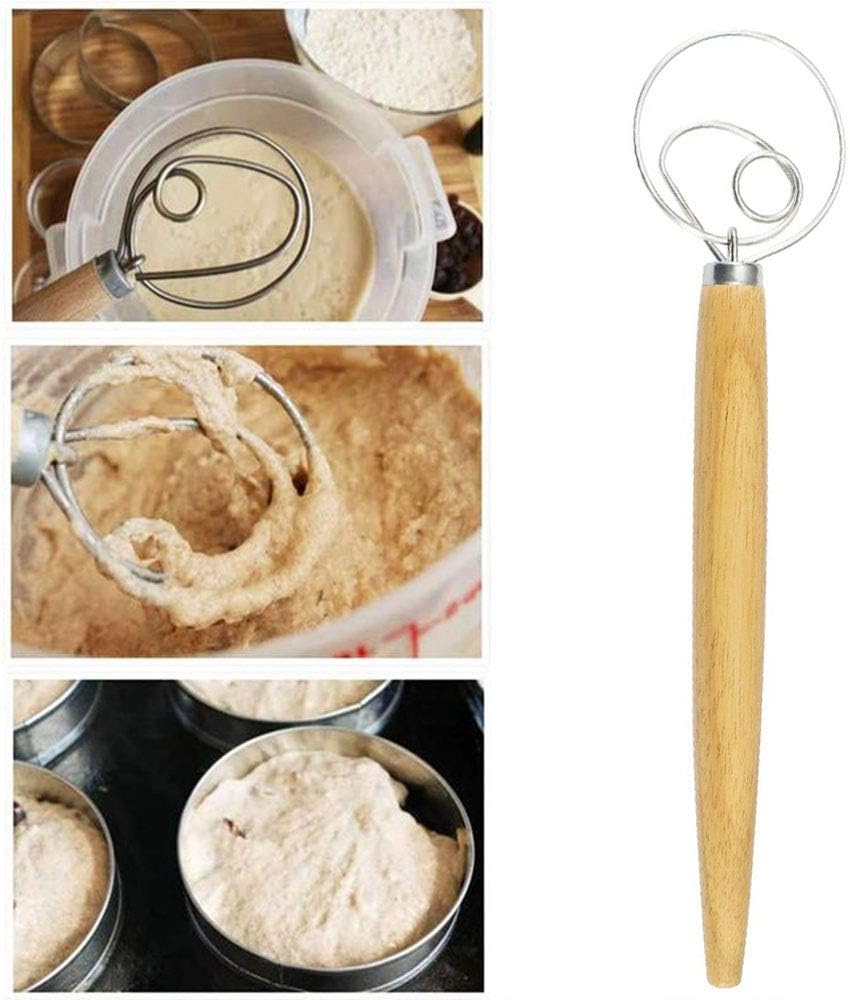 Danish Dough Whisk - 13" Dutch Whisk with Stainless Steel Ring - Danish Whisk for Bread, Pastry or Pizza Dough - Baking Tool Alternative to a Blender, Mixer or Hook