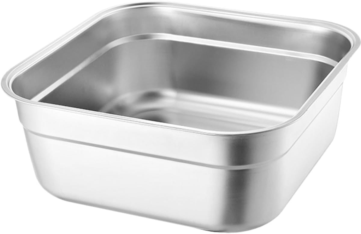 Multifunctional Square Vegetable Washing Basin 9.84 Inch Large Capacity Stainless Steel Kitchen Sink Tub for Food Prep and Cleaning